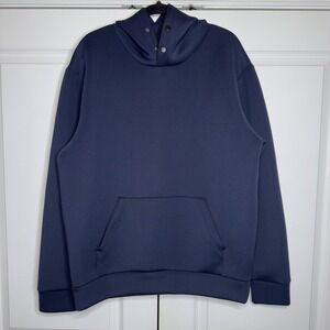 Nomad Hoodie Mens Large Navy Blue Pullover Kangaroo Pocket Snap Neck Minimalist‎